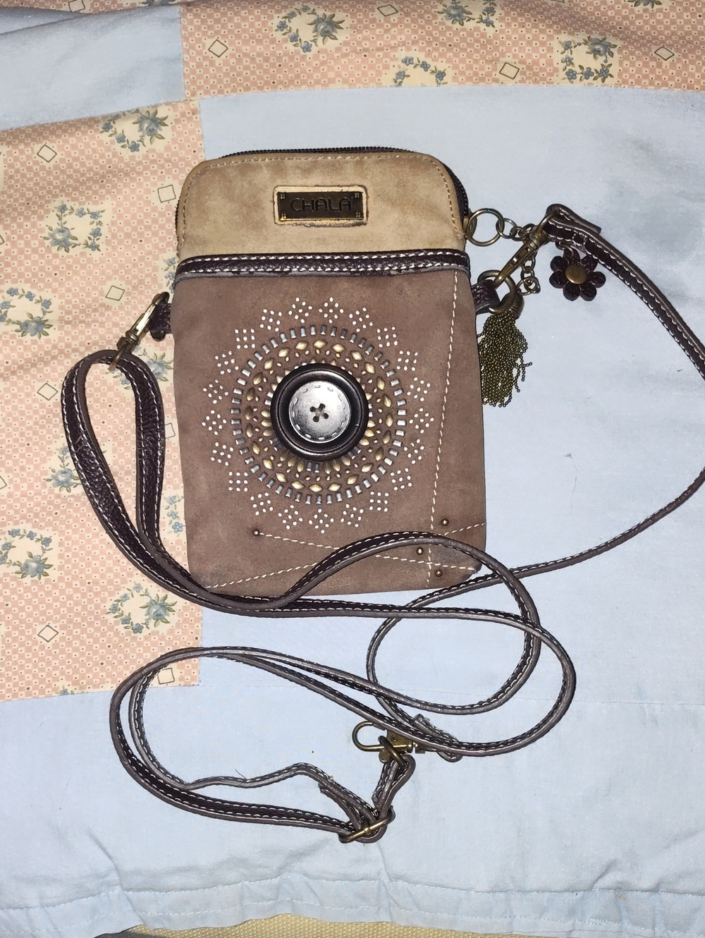 Chala Brown Suede Crossbody Phone Bag With card Slots